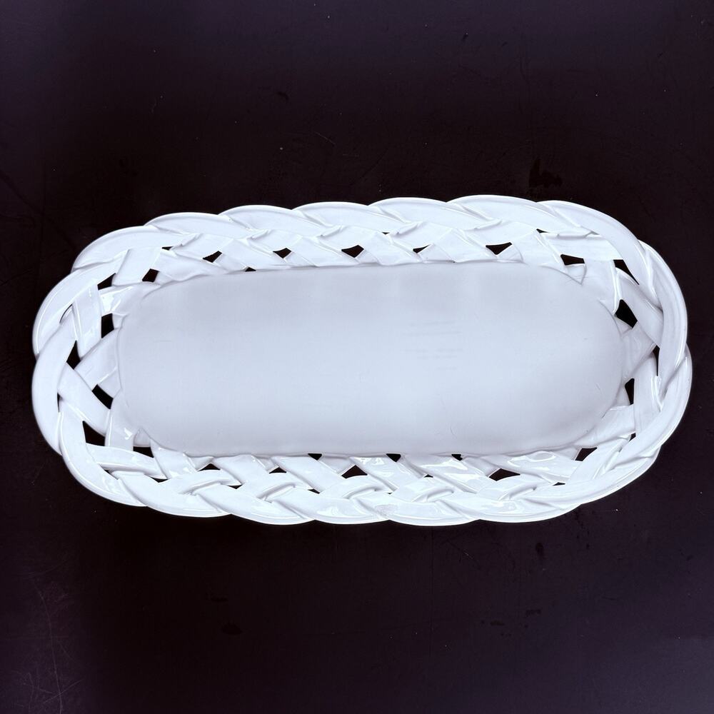 Italian Hand Woven White Ceramic Bread Basket Lattice Primo’Gi Italy Vintage